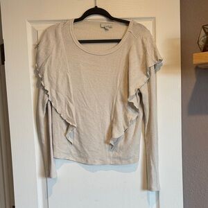 Allison Joy Beige Ruffle Long Sleeve Top